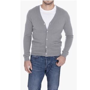 Cashmeren | Men's Button Down Gray Cashmere Classic V-Neck Cardigan Sweater XL